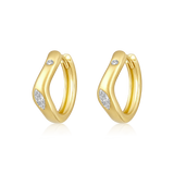 14K Gold Natural Diamond Marquise Flush Wave Huggie Earrings