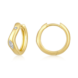 14K Gold Natural Diamond Marquise Flush Wave Huggie Earrings