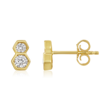 14K Gold 0.3ct Natural Diamond Double Hexagon Bezel Stud Earrings