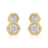 14K Gold 0.3ct Natural Diamond Double Hexagon Bezel Stud Earrings