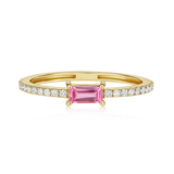 14K Gold Natural Diamond Pink Sapphire Baguette East West Bezel Pavé Band Ring