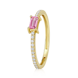 14K Gold Natural Diamond Pink Sapphire Baguette East West Bezel Pavé Band Ring