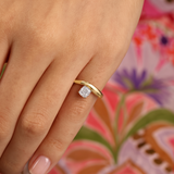 14K Gold 0.7-0.8ct Natural Diamond Cushion Bezel Curved Ring
