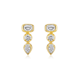 14K Gold 0.7ct Natural Diamond  East West Emerald Pear Bezel Drop Earrings