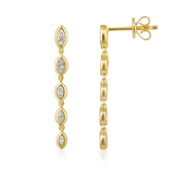 14K Gold 0.4ct Natural Diamond  Marquise Bezel Linear Drop Earrings