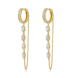 14K Gold 0.9ct Natural Diamond  Marquise Chain Drop Pavé Hoop Earrings