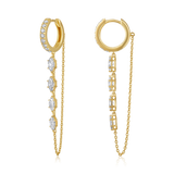 14K Gold 0.9ct Natural Diamond  Marquise Chain Drop Pavé Hoop Earrings