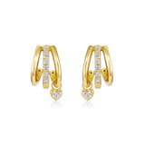 14K Gold 0.5ct Natural Diamond  Triple Row Pavé Heart Drop Hoop Earrings
