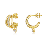 14K Gold 0.5ct Natural Diamond  Triple Row Pavé Heart Drop Hoop Earrings