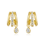 14K Gold 0.6ct Natural Diamond  Triple Row Pavé Pear Drop Hoop Earrings