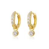 14K Gold 0.3ct Natural Diamond  Round Bezel Drop Pavé Hoop Earrings