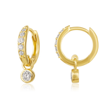 14K Gold 0.3ct Natural Diamond  Round Bezel Drop Pavé Hoop Earrings