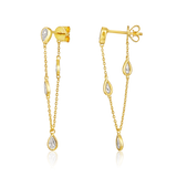 14K Gold 0.7ct Natural Diamond  Pear Stud Marquise Bezel Chain Drop Earrings