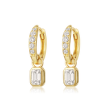 14K Gold 0.5ct Natural Diamond  Emerald Bezel Drop Pavé Hoop Earrings