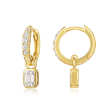 14K Gold 0.5ct Natural Diamond  Emerald Bezel Drop Pavé Hoop Earrings