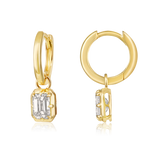 14K Gold 0.7ct Natural Diamond  Emerald Drop Hoop Earrings