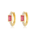 14K Gold 0.7ct Natural Diamond  Emerald Pink Sapphire Bezel Pavé Hoop Earrings