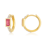 14K Gold 0.7ct Natural Diamond  Emerald Pink Sapphire Bezel Pavé Hoop Earrings