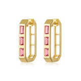 14K Gold 0.7ct Natural Pink Sapphires Triple Pink Sapphire Hoop Earrings