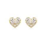 14K Gold 0.6ct Natural Diamond  Double Pear Heart Pavé Stud Earrings