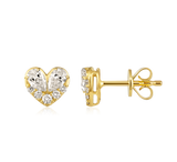 14K Gold 0.6ct Natural Diamond  Double Pear Heart Pavé Stud Earrings