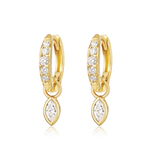 14K Gold 0.3ct Natural Diamond  Marquise Bezel Drop Pavé Hoop Earrings