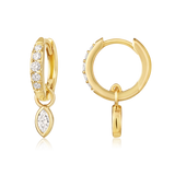 14K Gold 0.3ct Natural Diamond  Marquise Bezel Drop Pavé Hoop Earrings