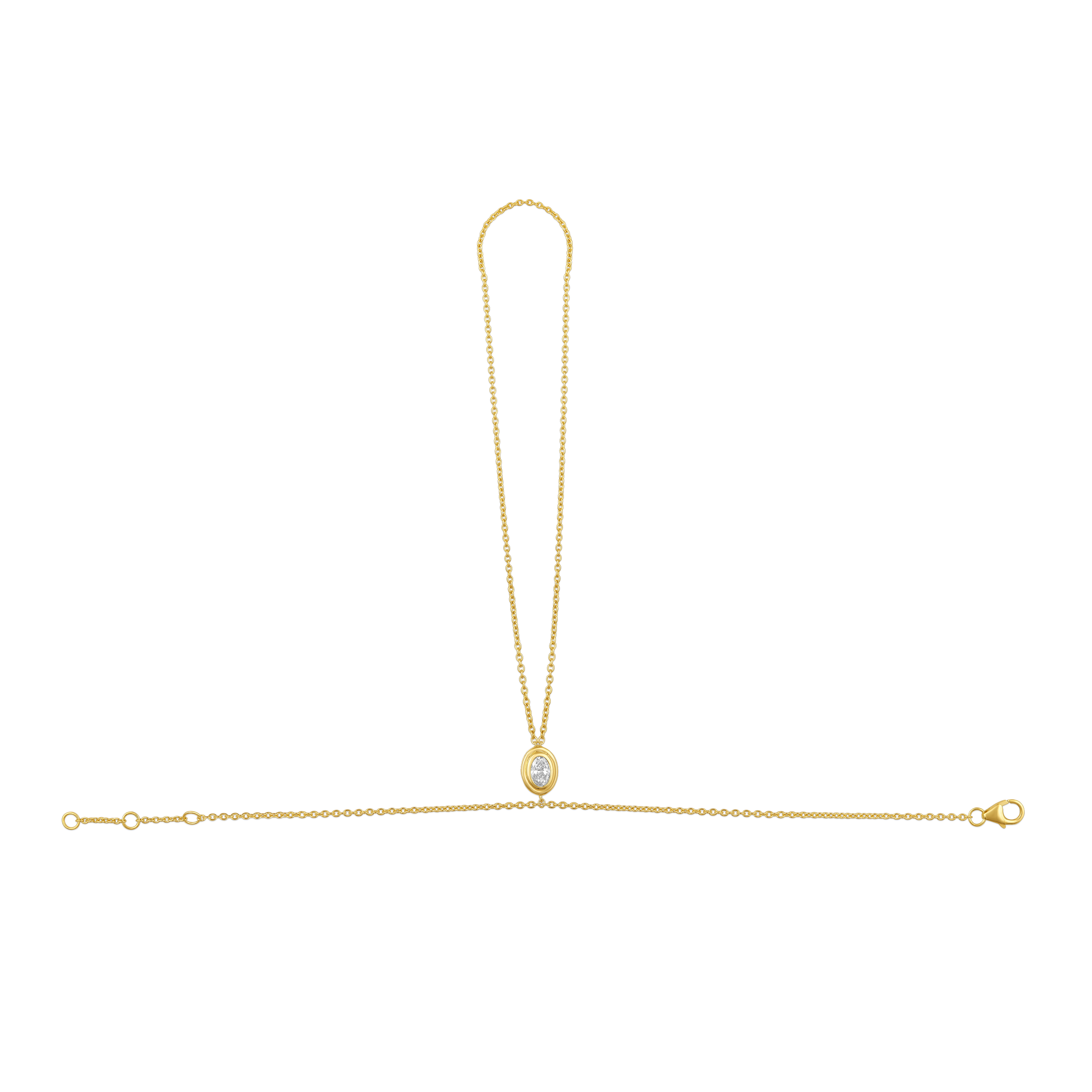 14K Gold 0.4ct Natural Diamond Oval Bezel Hand Chain