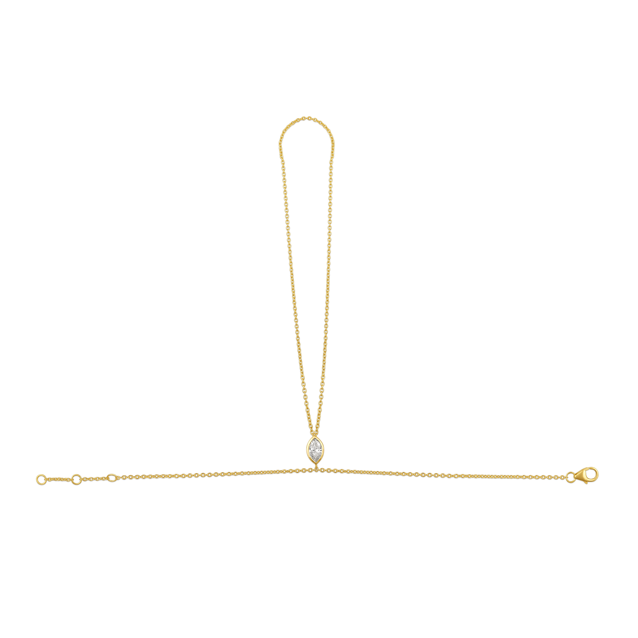 14K Gold 0.3ct Natural Diamond Marquise Bezel Hand Chain