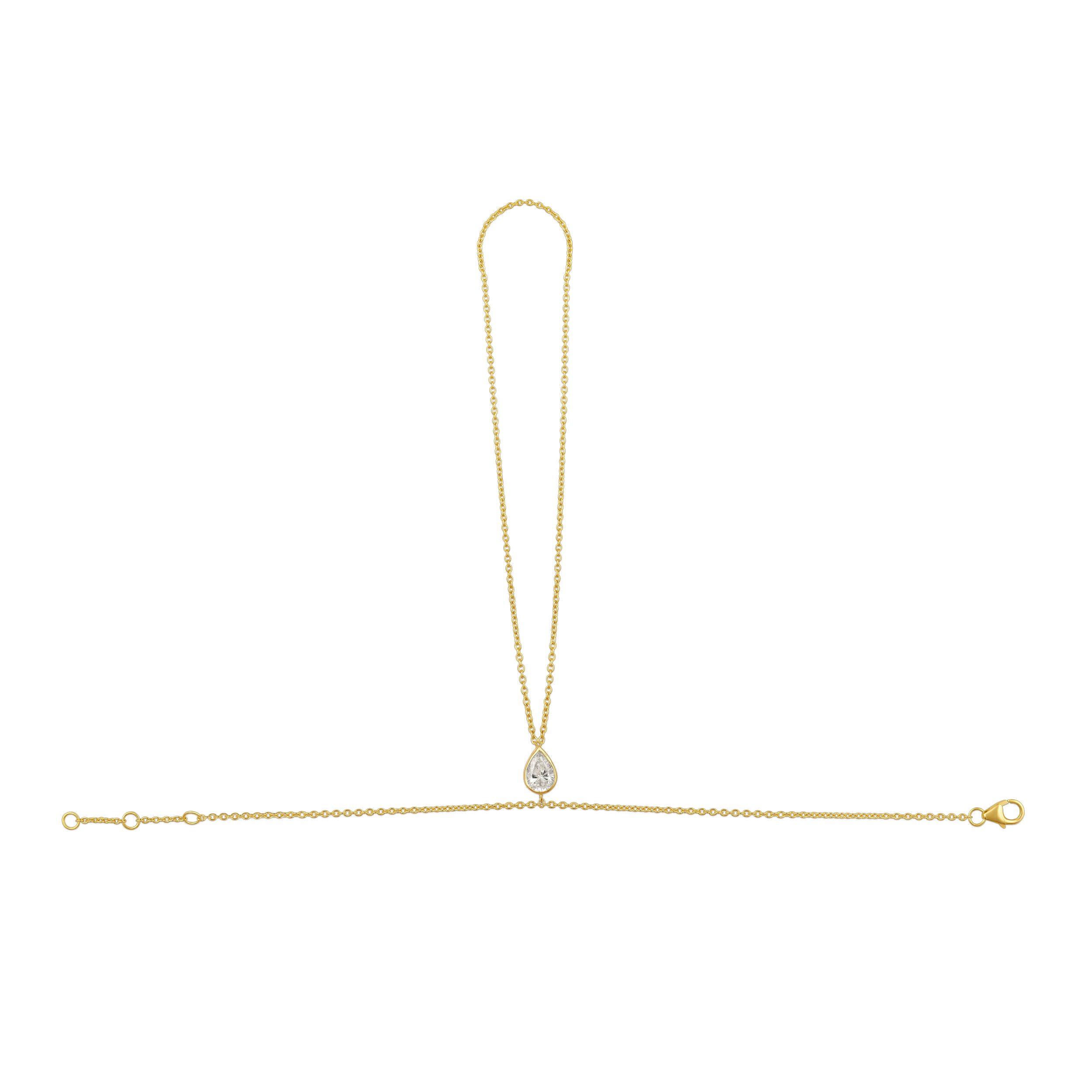 14K Gold 0.6ct Natural Diamond Pear Bezel Hand Chain