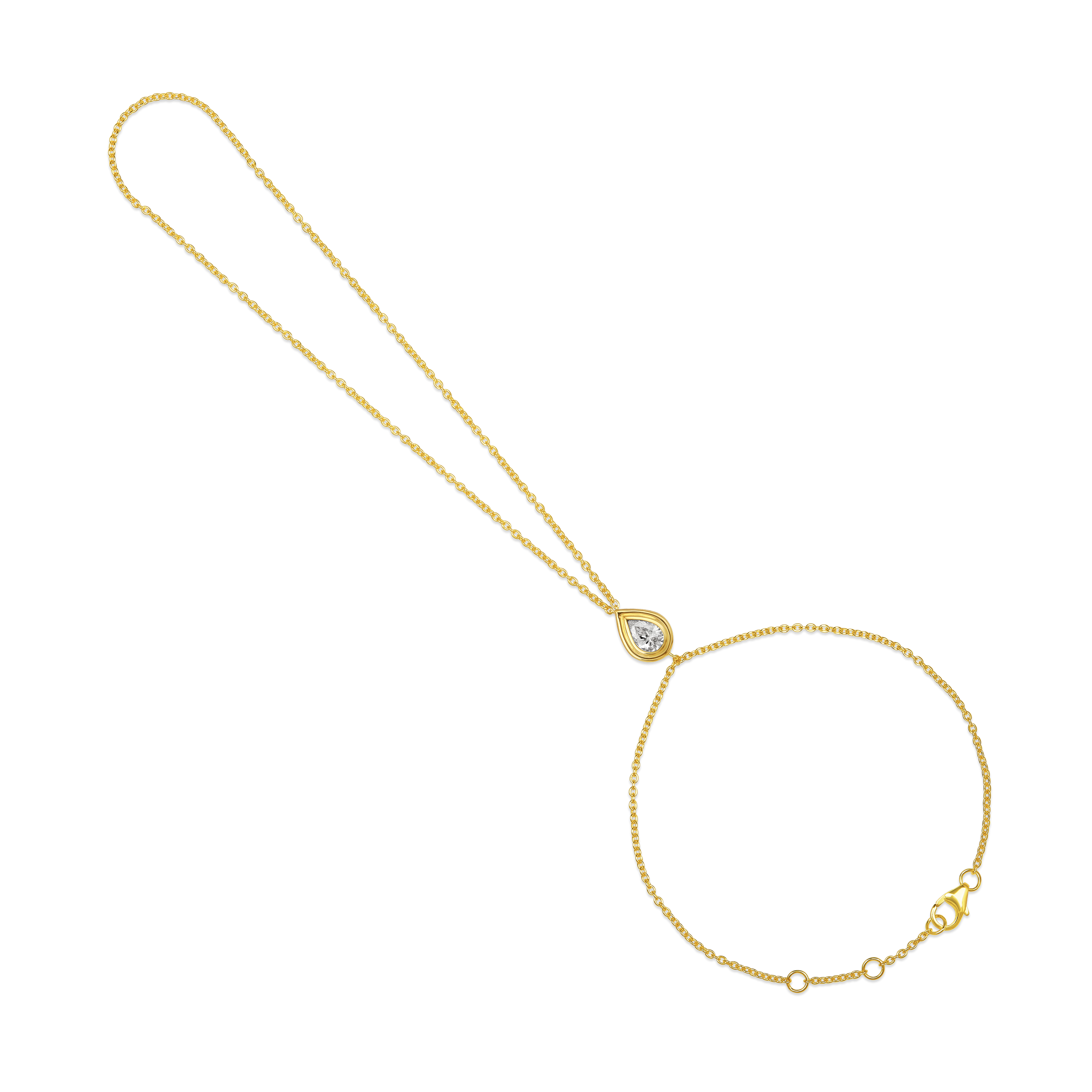14K Gold 0.4ct Natural Diamond Pear Bezel Hand Chain