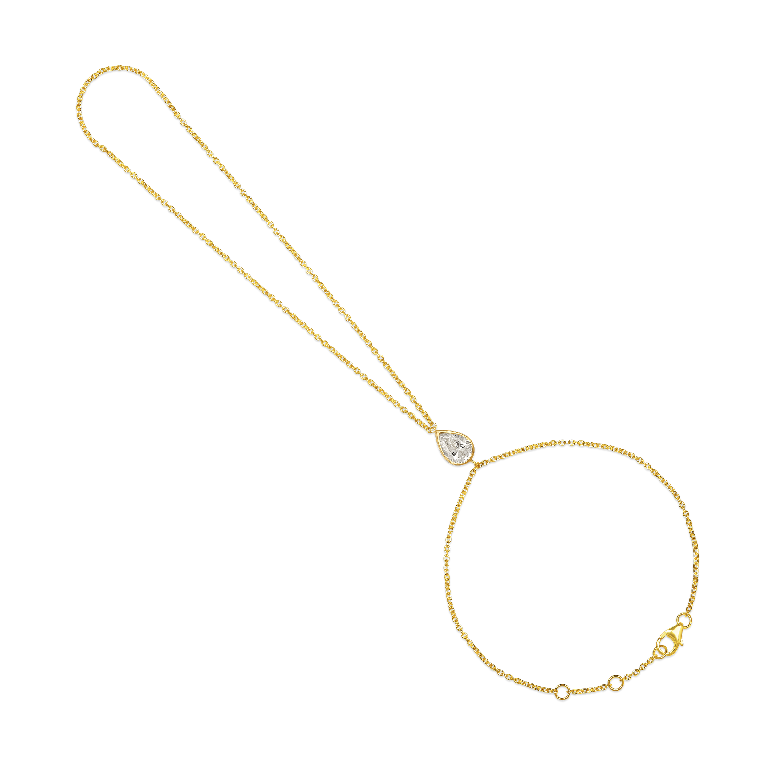 14K Gold 0.6ct Natural Diamond Pear Bezel Hand Chain