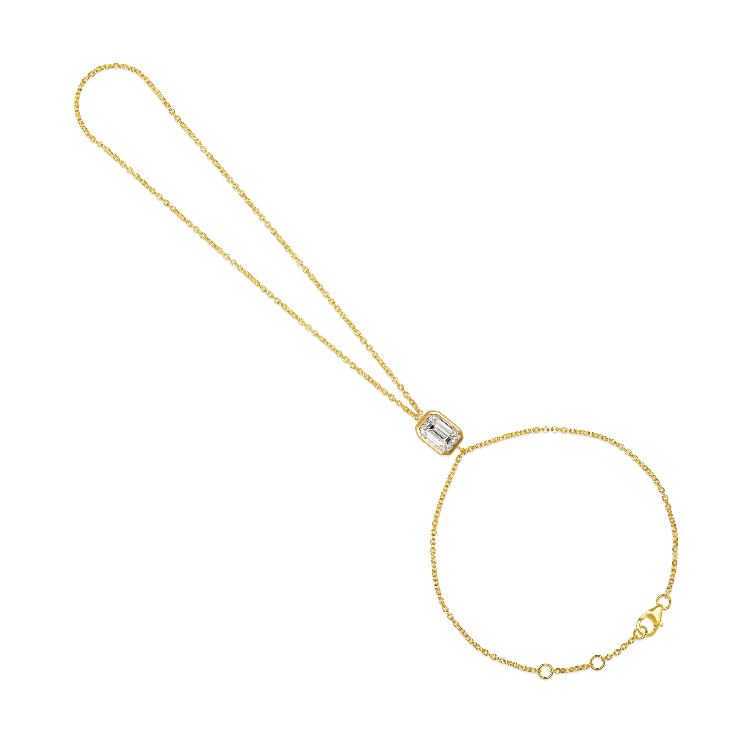 14K Gold 0.6ct Natural Diamond East West Emerald Bezel Hand Chain