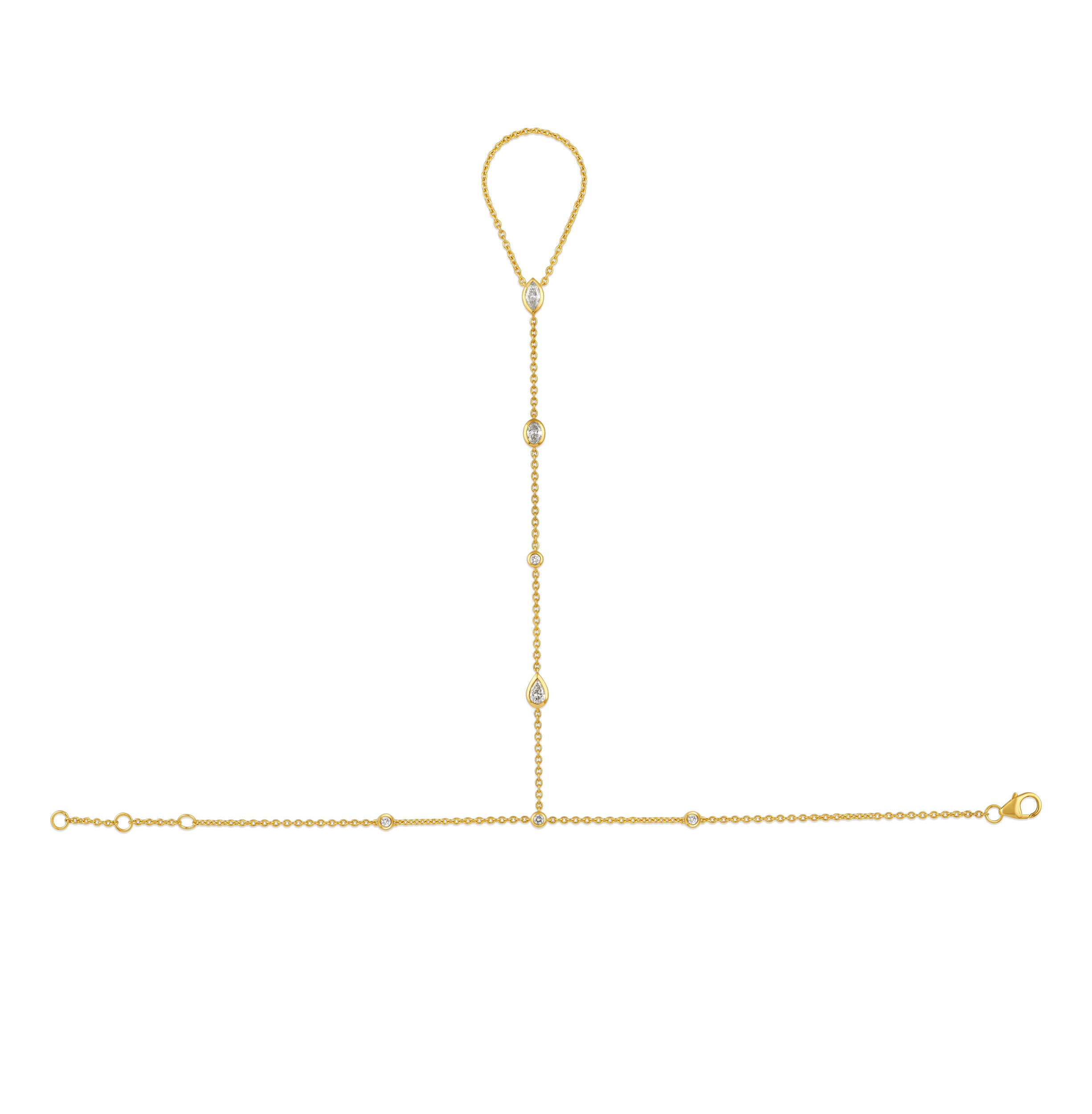 14K Gold 0.5ct Natural Diamond Marquise Pear Bezel Hand Chain