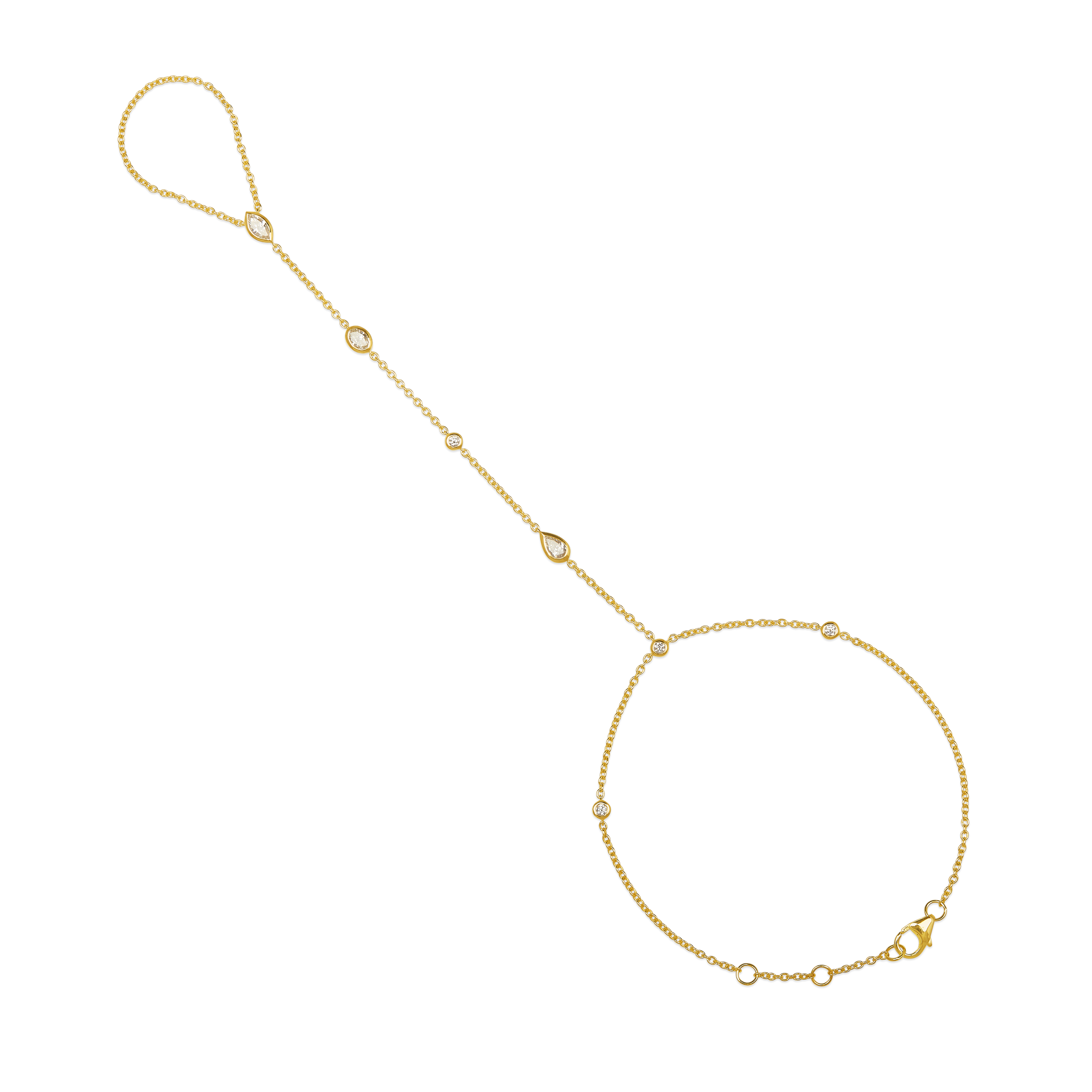 14K Gold 0.5ct Natural Diamond Marquise Pear Bezel Hand Chain