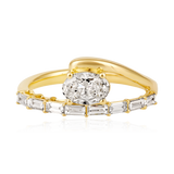 14K Gold 0.5ct Natural Diamond East West Oval Baguette Wrap Ring