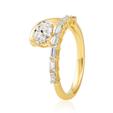 14K Gold 0.5ct Natural Diamond East West Oval Baguette Wrap Ring