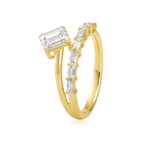 14K Gold 0.7ct Natural Diamond East West Emerald Baguette Wrap Ring