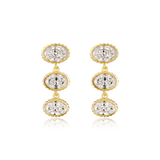 14K Gold 0.8ct Natural Diamond  Triple East West Fluted Oval Bezel Drop Earrings