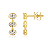 14K Gold 0.8ct Natural Diamond  Triple East West Fluted Oval Bezel Drop Earrings