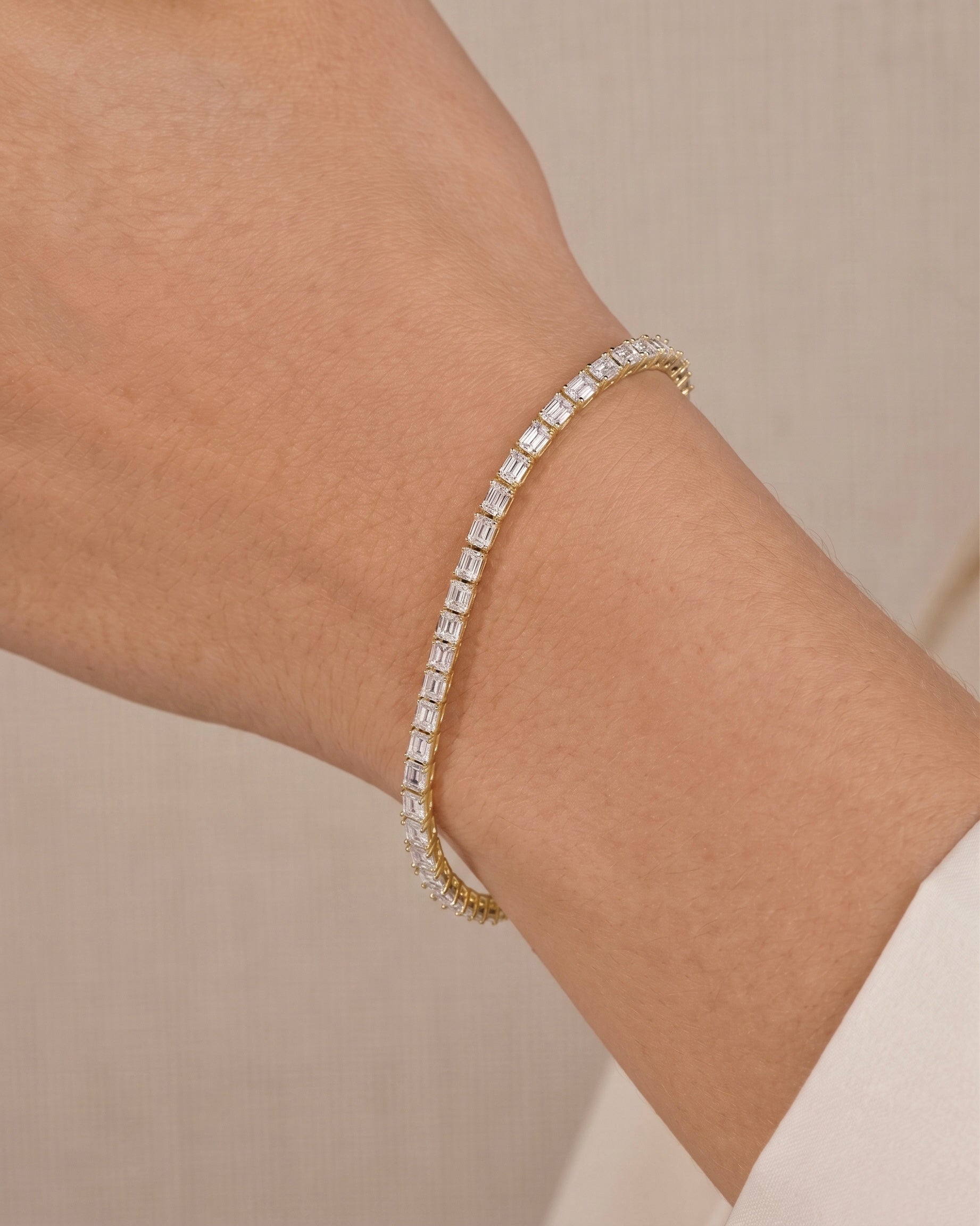14K Gold 4.6ct Natural Diamond East-West Emerald Tennis Bracelet