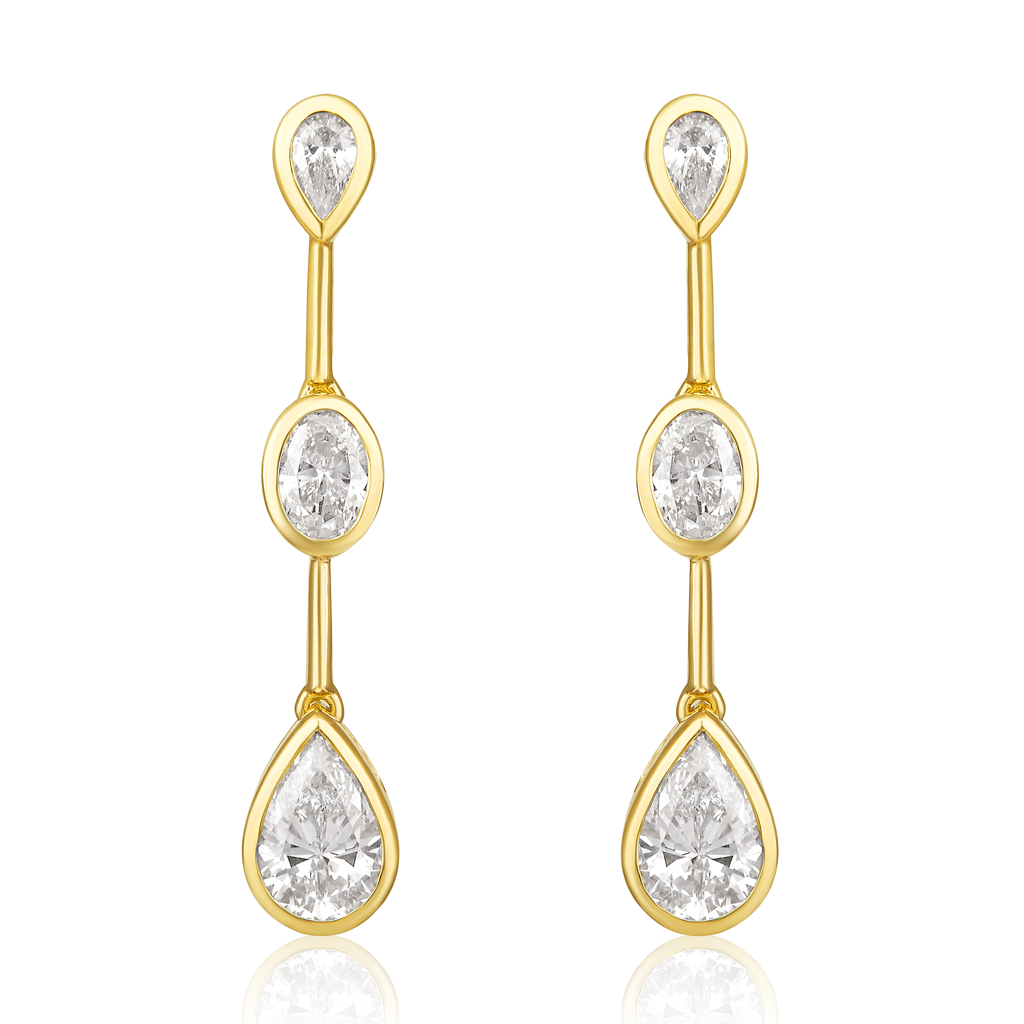 14K Gold 1ct Natural Diamond Pear Oval Bezel Drop Earrings