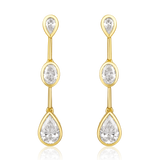 14K Gold 1ct Natural Diamond Pear Oval Bezel Drop Earrings