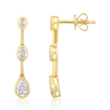 14K Gold 1ct Natural Diamond Pear Oval Bezel Drop Earrings