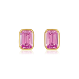14K Gold 1.4ct Natural Emerald Cut Pink Sapphire Solitaire Earrings