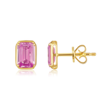 14K Gold 1.4ct Natural Emerald Cut Pink Sapphire Solitaire Earrings