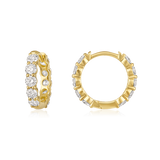 14K Gold 1ct Natural Diamond Inside Out Shared Prong Huggie Earrings