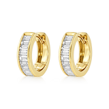 14K Gold 0.5ct Natural Diamond Baguette Channel Huggie Earrings
