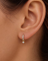 14K Gold 0.3ct Natural Diamond  Round Bezel Drop Pavé Hoop Earrings