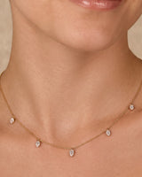 14K Gold 0.6ct Natural Diamond Pear Drop Station Necklace